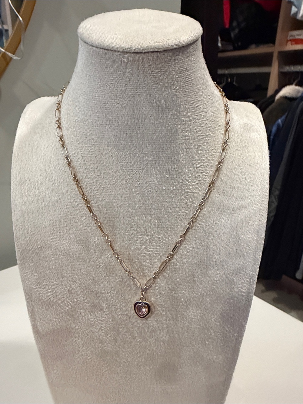 Gold Heart Pendant Necklace with Pink Stone - Women Jewelry